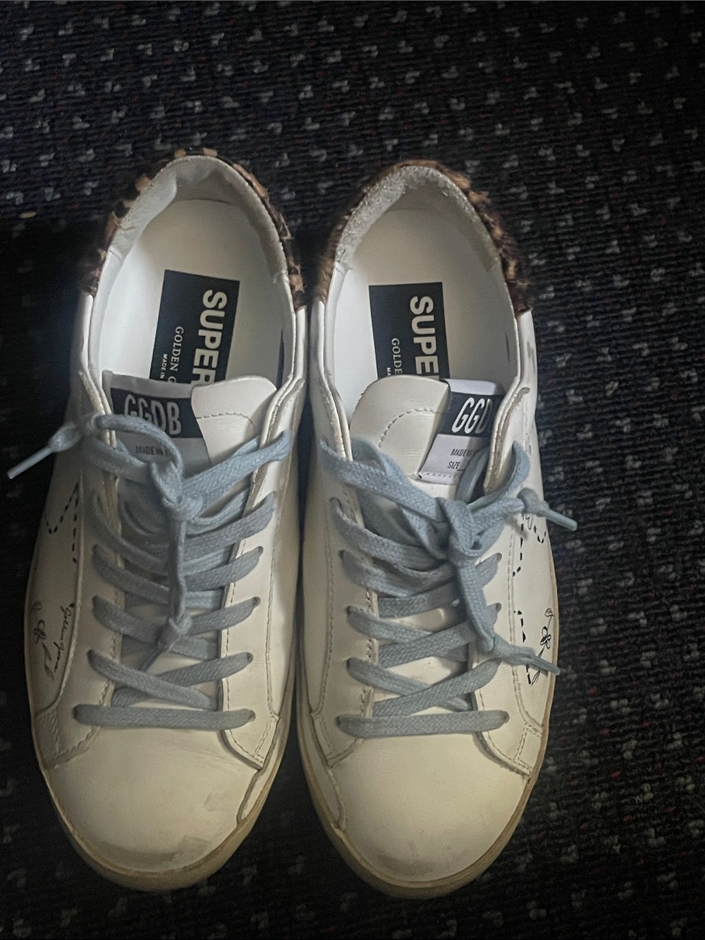 Golden Goose Super-Star White Leather Sneakers with Leopard Heel includes box
